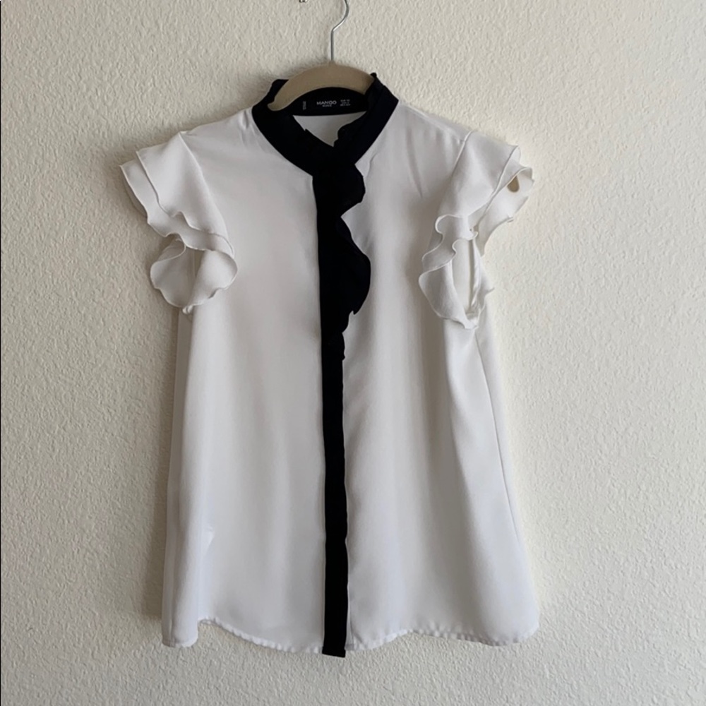 Mango basics sleeveless blouse with ruffle trims